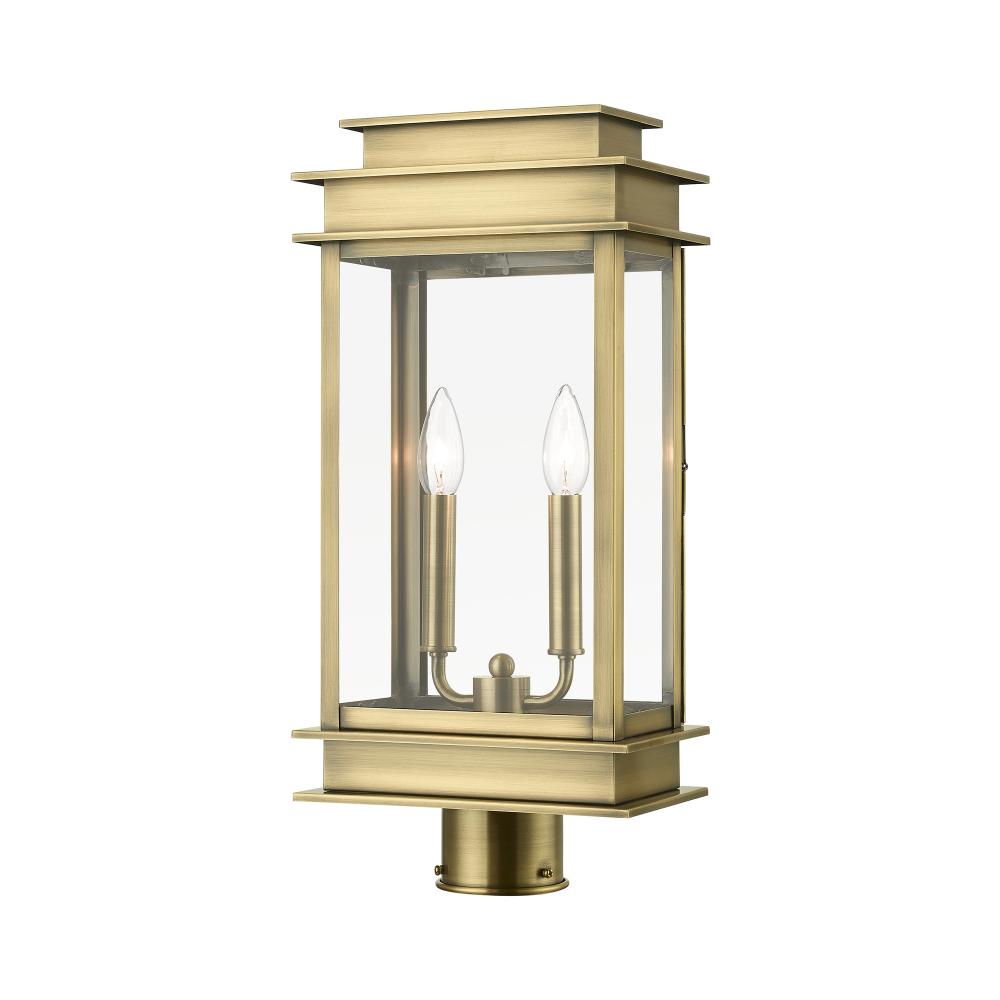 2 Light Antique Brass with Polished Chrome Stainless Steel Reflector Outdoor Large Post Top Lantern