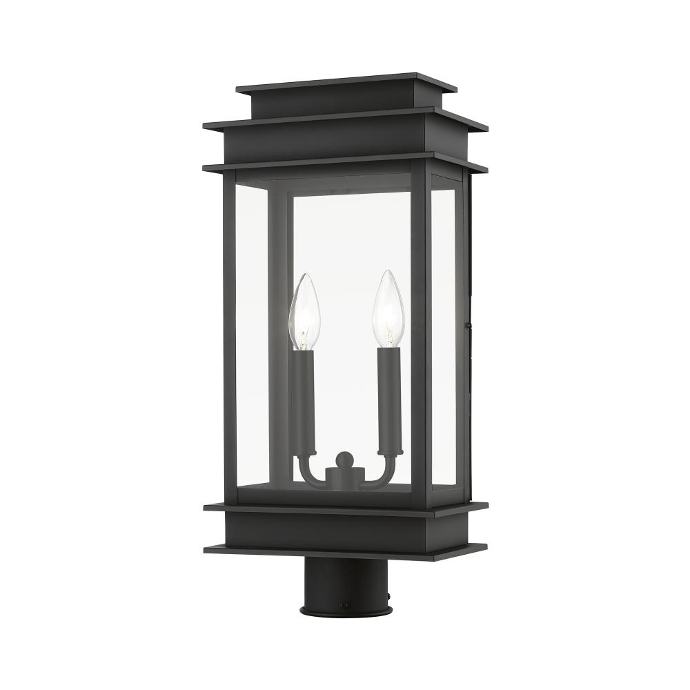 2 Light Black with Polished Chrome Stainless Steel Reflector Outdoor Large Post Top Lantern