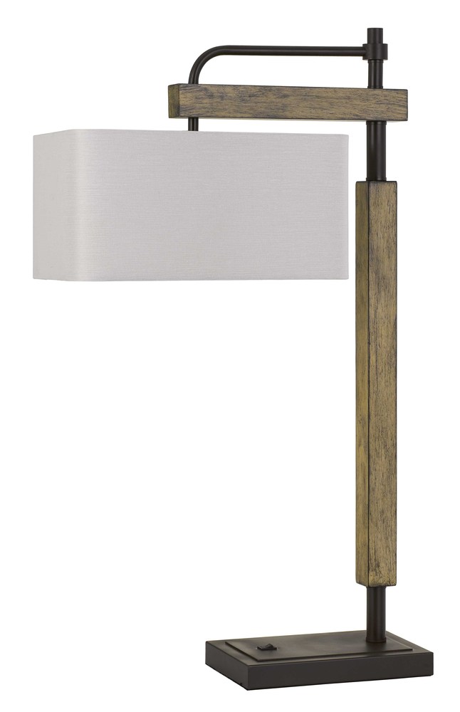 Alloa Metal/Wood Desk Lamp With Rectangular Linen Shade