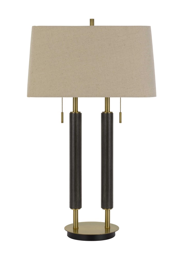 Avellino Metal/Wood Desk Lamp With Rectangular Burlap Shade And Pull Chain Switch