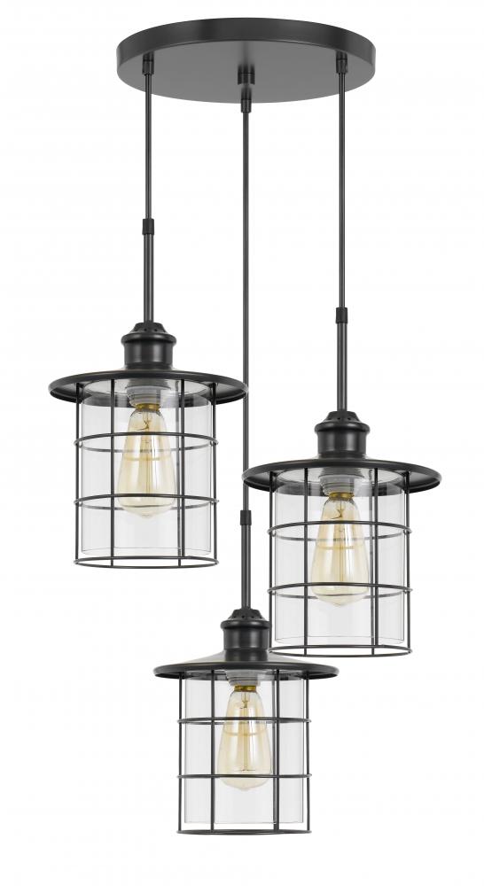 60W x 3 Silverton metal/glass pendant fixture (Edison bulbs included)