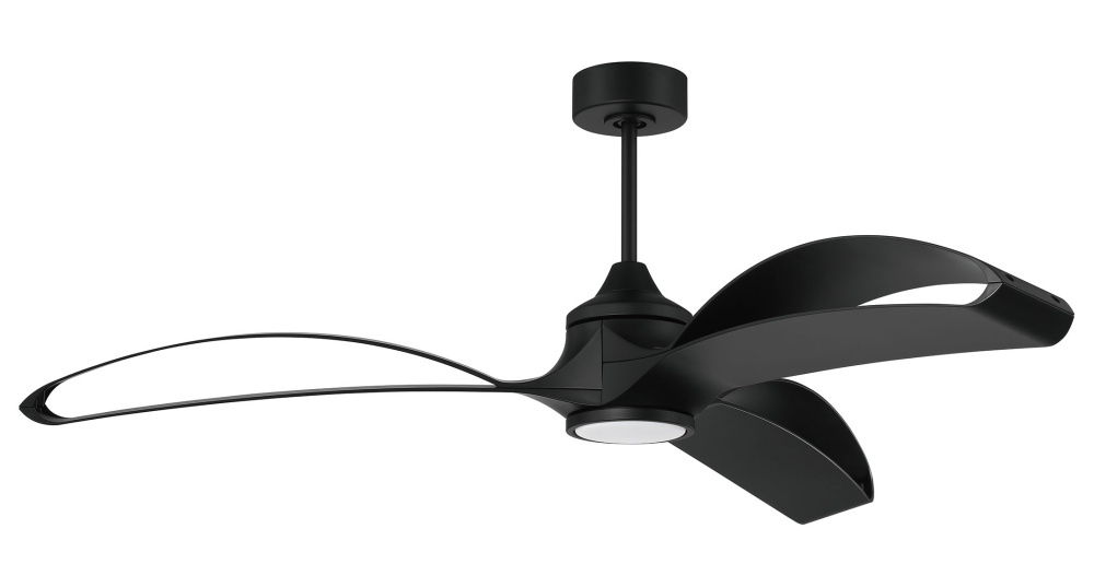 Bandeaux 60" 3-Blade Ceiling Fan in Flat Black w/ Flat Black Blades; Light Kit Included (optiona
