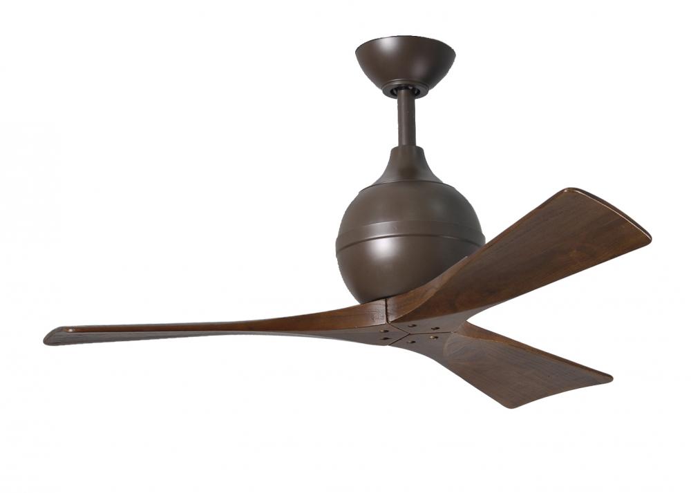 Irene-3 three-blade paddle fan in Textured Bronze finish with 42" solid walnut tone blades.