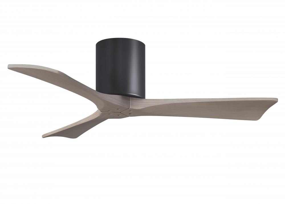 Irene-3H three-blade flush mount paddle fan in Matte Black finish with 42” Gray Ash tone blades.