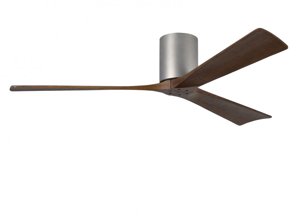 Irene-3H - Three Blade Flush Mount Paddle Fan - 60" - Brushed Nickel Finish - Walnut Tone Blades