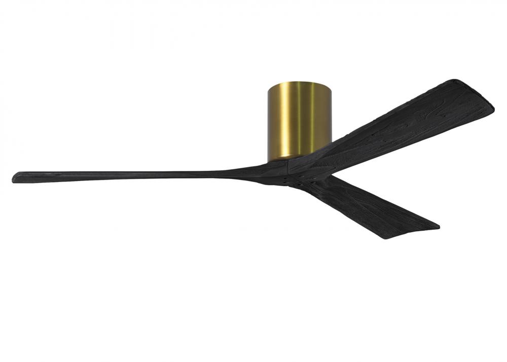 Irene-3H - Three Blade Flush Mount Paddle Fan - 60" - Brushed Brass Finish - Matte Black Blades