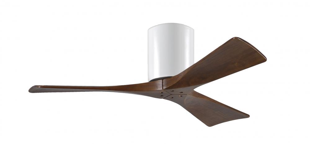 Irene-3H three-blade flush mount paddle fan in Gloss White finish with 42” solid walnut tone bla