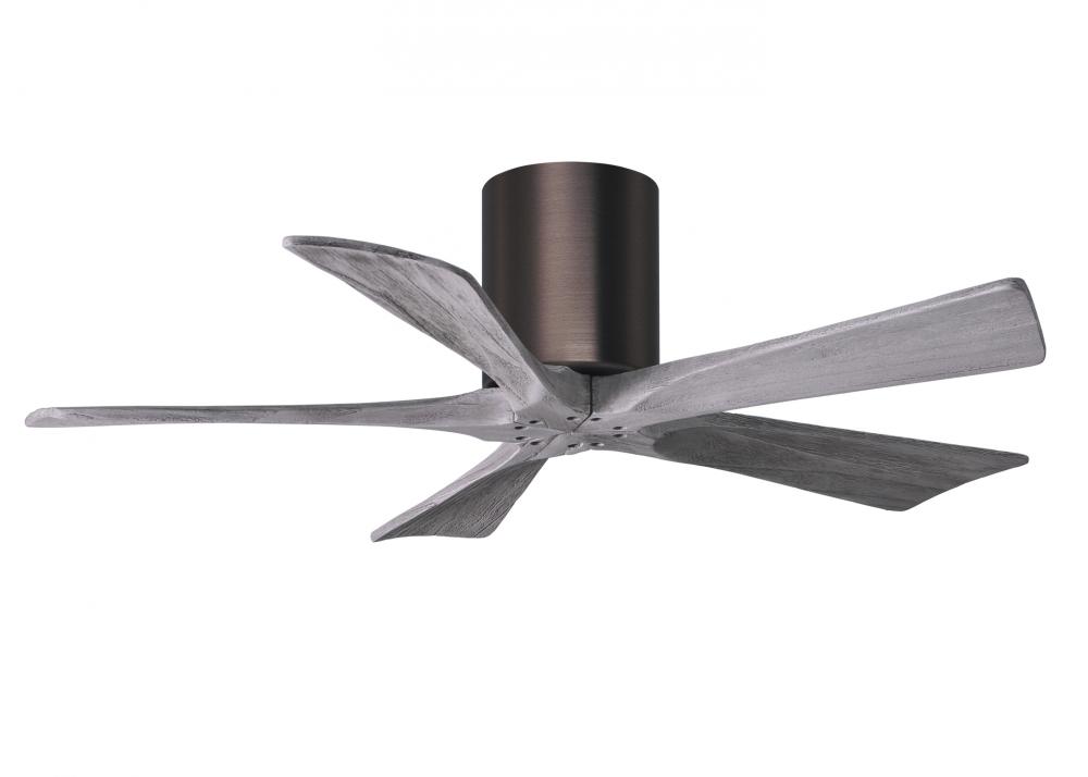 Irene-5H five-blade flush mount paddle fan in Brushed Bronze finish with 42” solid barn wood ton