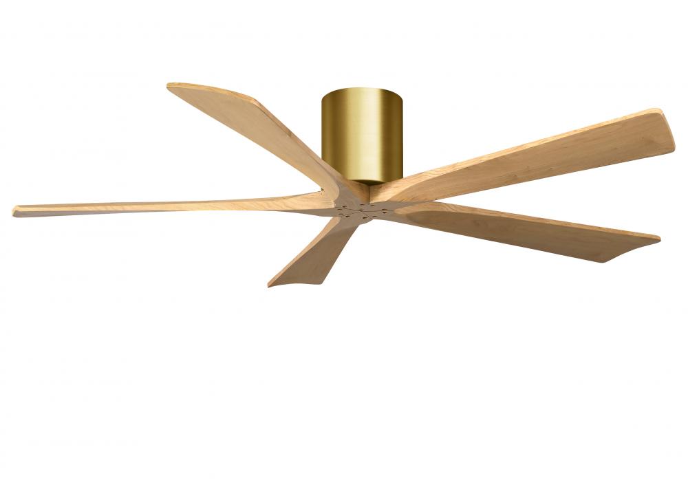 Irene-5H - 60" Five Blade Flush Mount Paddle Fan - Brushed Brass Finish - Light Maple Tone Blade