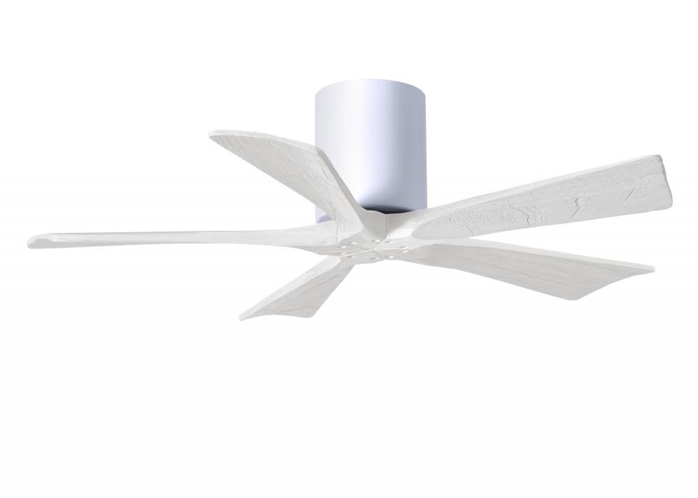 Irene-5H five-blade flush mount paddle fan in Gloss White finish with 42” solid matte white wood