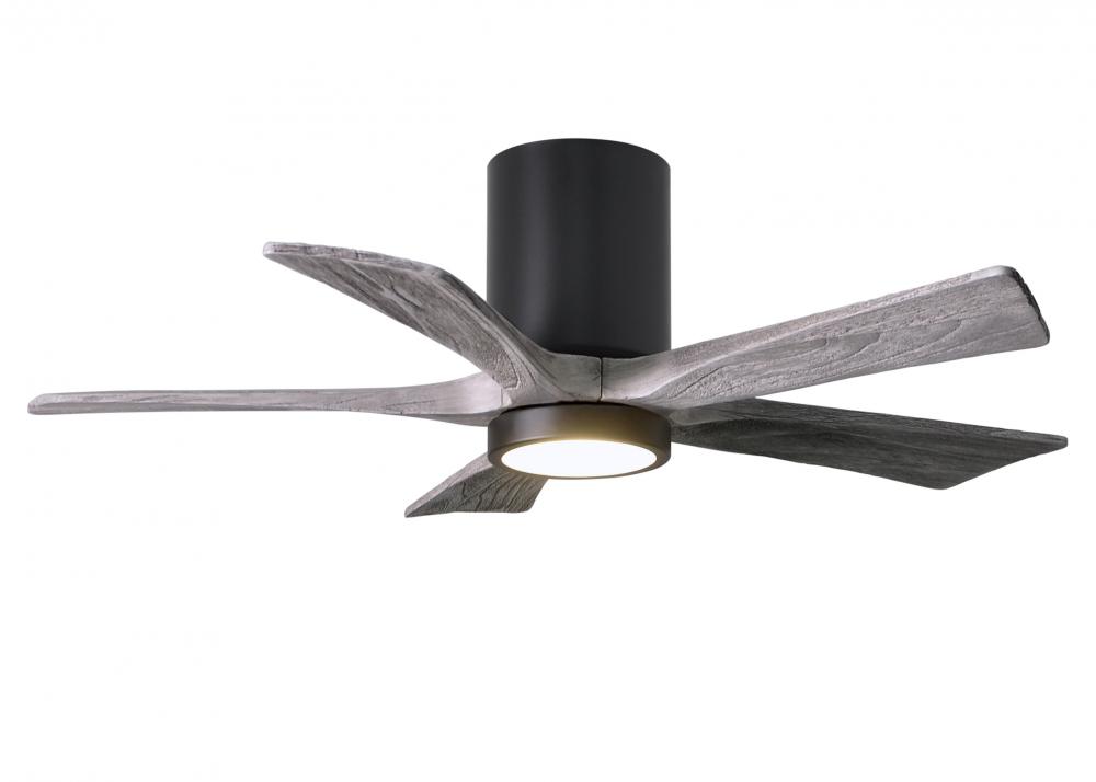 IR5HLK five-blade flush mount paddle fan in Matte Black finish with 42” solid barn wood tone bla