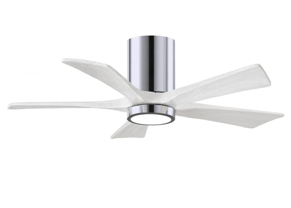 IR5HLK five-blade flush mount paddle fan in Polished Chrome finish with 42” solid matte white wo
