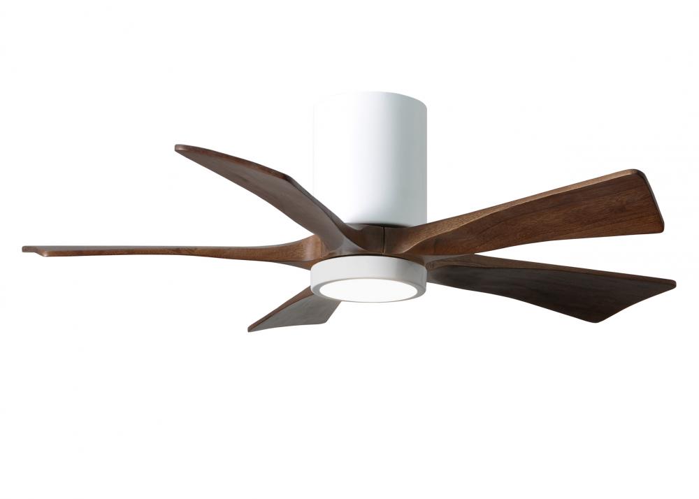 IR5HLK five-blade flush mount paddle fan in Gloss White finish with 42” solid walnut tone blades
