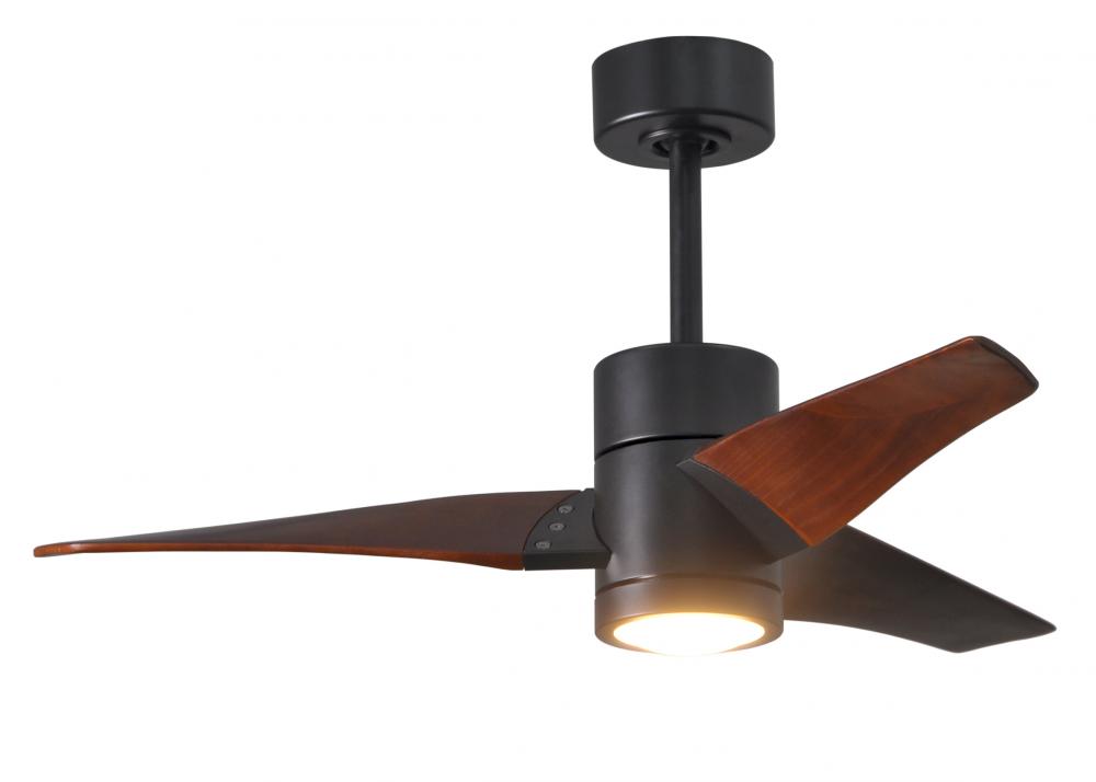 Super Janet three-blade ceiling fan in Matte Black finish with 42” solid walnut tone blades and