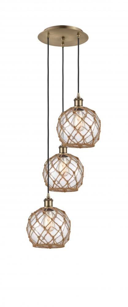 Farmhouse Rope - 3 Light - 15 inch - Antique Brass - Cord Hung - Multi Pendant