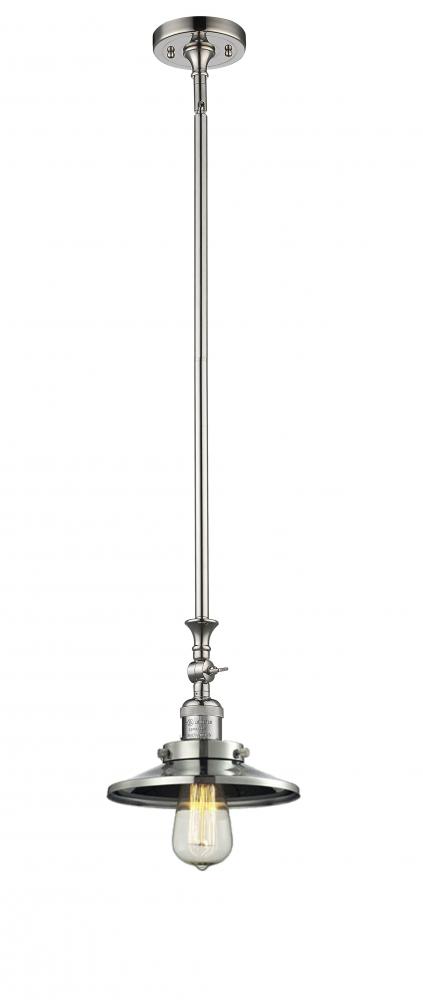 Railroad - 1 Light - 8 inch - Polished Nickel - Stem Hung - Adjustable Mini Pendant