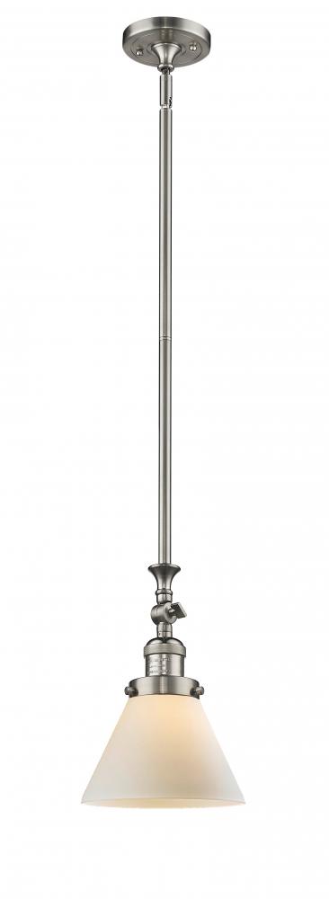 Cone - 1 Light - 8 inch - Brushed Satin Nickel - Stem Hung - Adjustable Mini Pendant