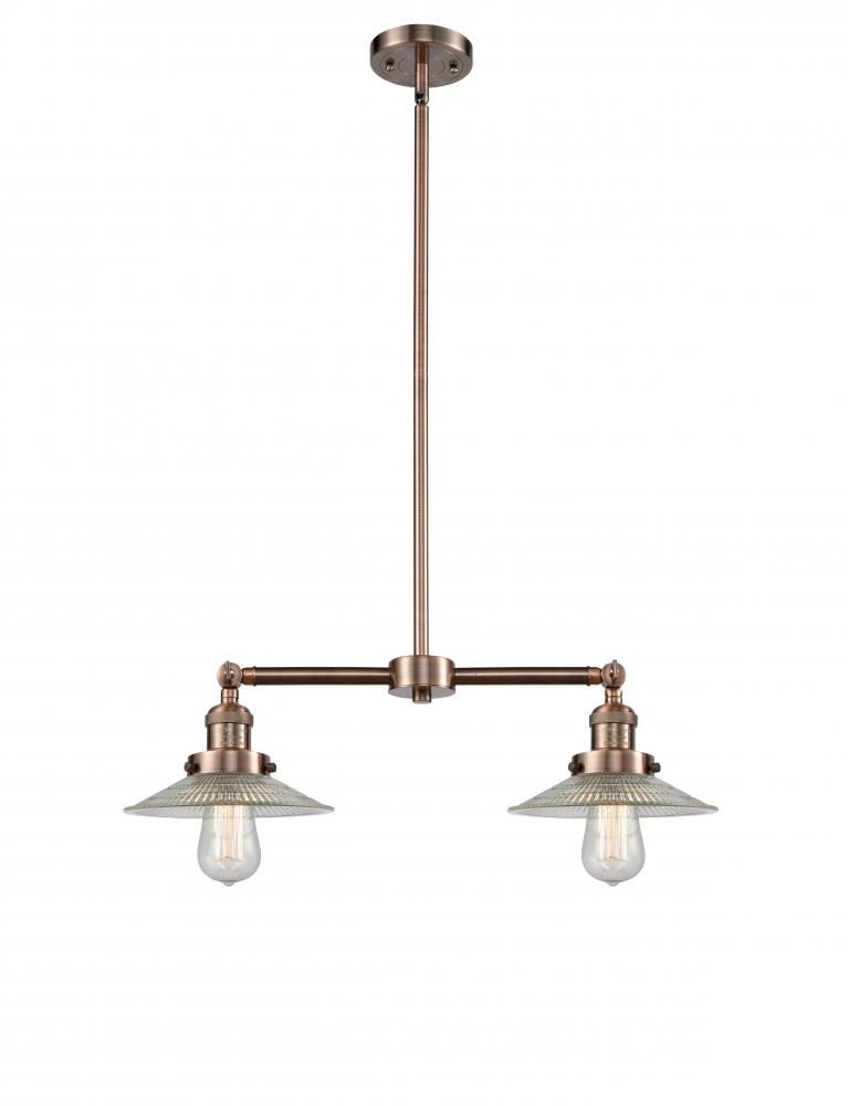 Halophane - 2 Light - 21 inch - Antique Copper - Stem Hung - Adjustable Island Light