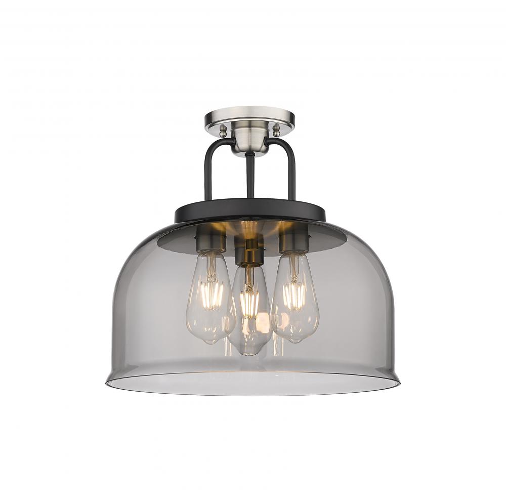 Kahana - 3 Light - 15 inch - Black Satin Nickel - Semi-Flush Mount