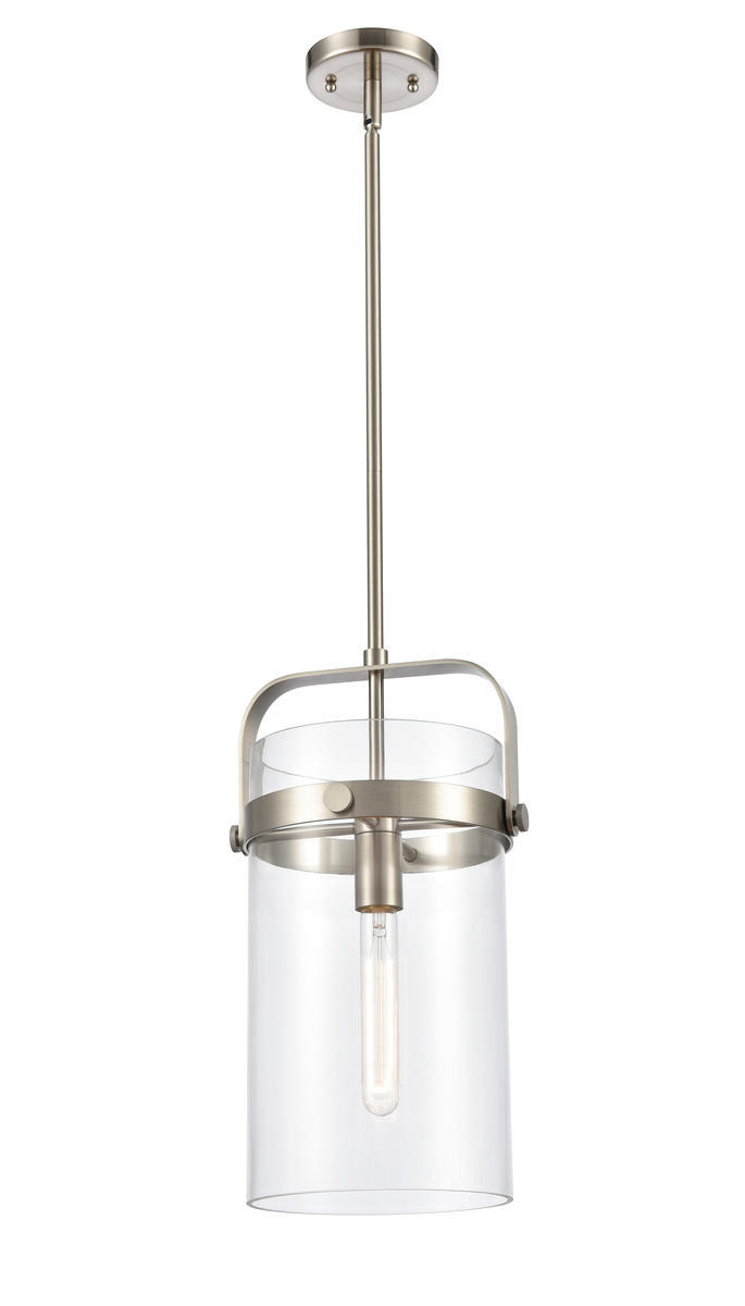 Pilaster - 1 Light - 8 inch Glass - Brushed Satin Nickel - Stem hung - Mini Pendant
