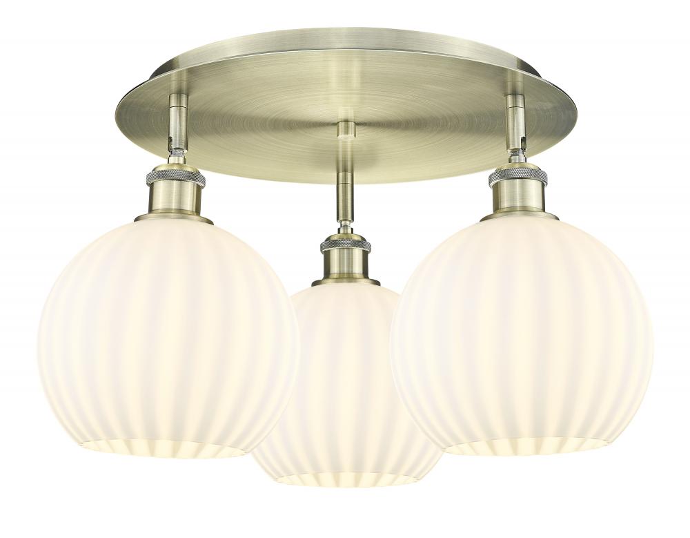 White Venetian - 3 Light - 20 inch - Antique Brass - Semi-Flush Mount