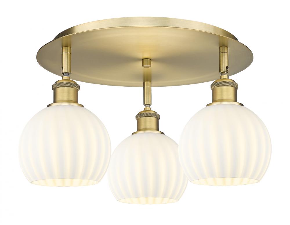 White Venetian - 3 Light - 18 inch - Brushed Brass - Semi-Flush Mount
