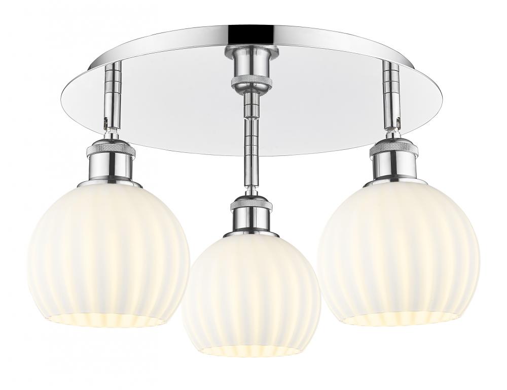 White Venetian - 3 Light - 18 inch - Polished Chrome - Semi-Flush Mount