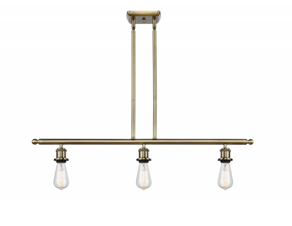 Bare Bulb - 3 Light - 36 inch - Antique Brass - Stem hung - Island Light