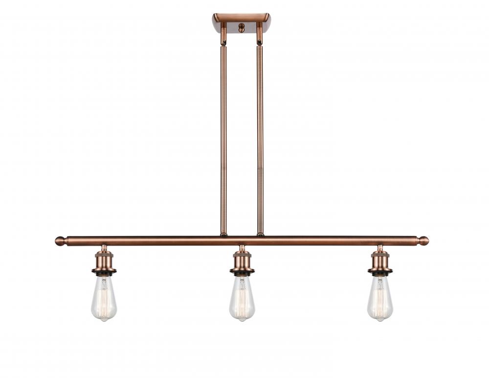 Bare Bulb - 3 Light - 36 inch - Antique Copper - Stem hung - Island Light