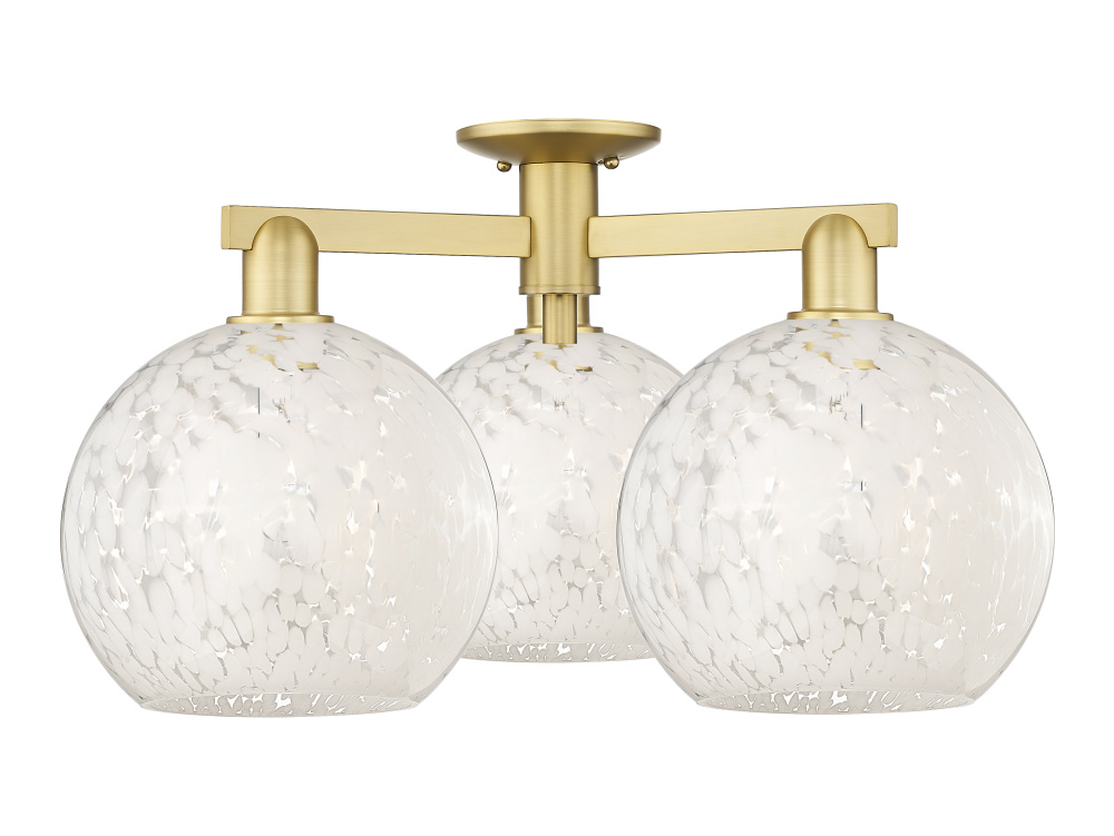 White Mouchette - 3 Light - 28 inch - Satin Gold - Semi-Flush Mount