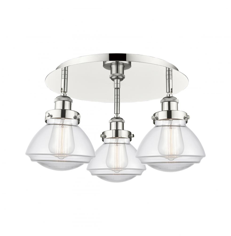 Olean - 3 Light - 19 inch - Polished Nickel - Semi-Flush Mount