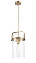 Innovations Lighting 413-1S-BB-8CL - Pilaster - 1 Light - 8 inch Glass - Brushed Brass - Stem hung - Mini Pendant