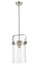 Innovations Lighting 413-1S-SN-8CL - Pilaster - 1 Light - 8 inch Glass - Brushed Satin Nickel - Stem hung - Mini Pendant