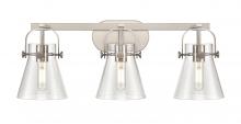 Innovations Lighting 423-3W-SN-G411-6CL - Pilaster II Cone - 3 Light - 27 inch - Satin Nickel - Bath Vanity Light