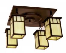 Arroyo Craftsman HCM-4L/4DTWO-RB - 4" huntington 4 light ceiling mount, double t-bar overlay