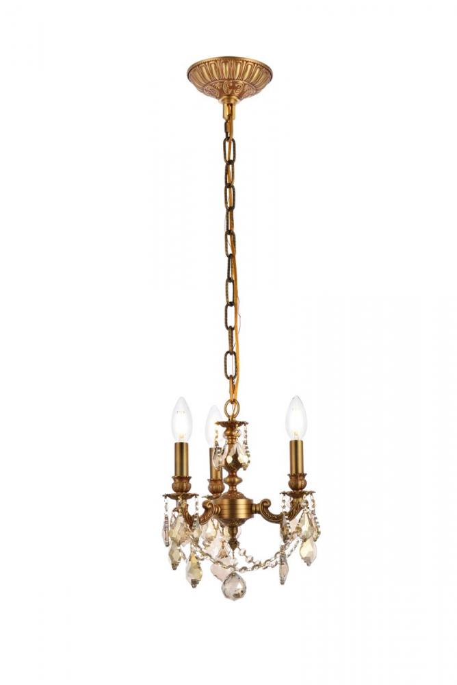 Lillie 3 light French Gold Pendant Golden Teak (Smoky) Royal Cut Crystal