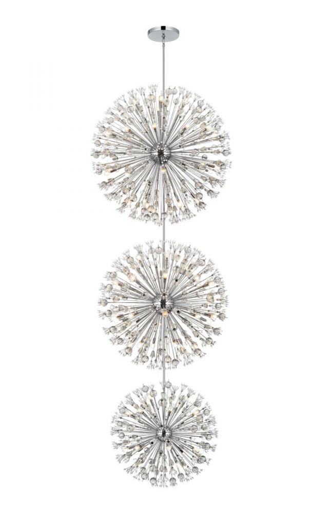 Vera 48 inch three tiers crystal starburst chandelier in chrome