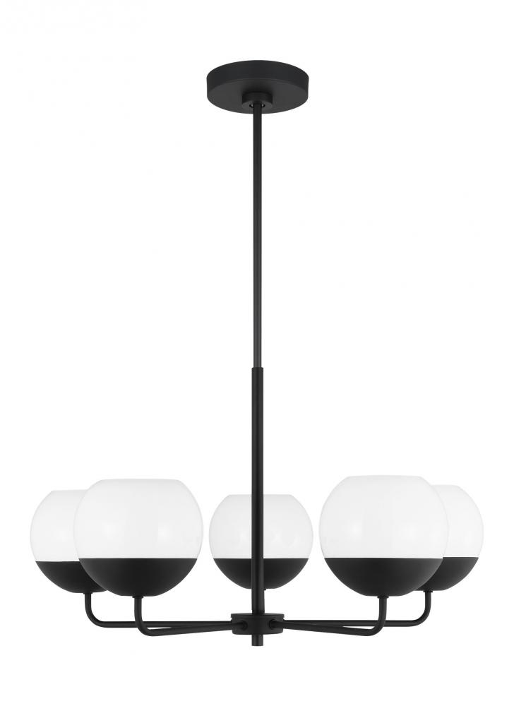 Alvin modern LED 5-light indoor dimmable chandelier in midnight black finish with white milk glass g