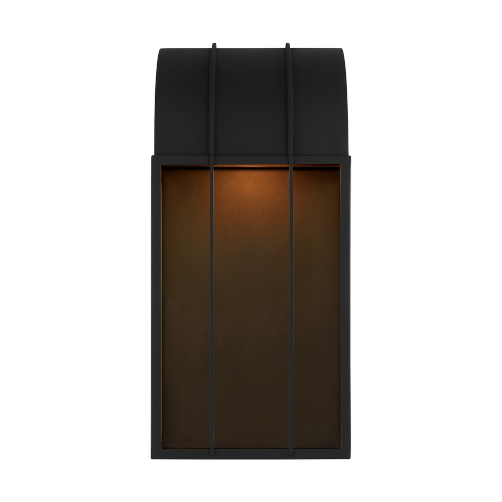 Veronica modern outdoor 1-light large wall lantern in a textured black finish and clear glass cylind