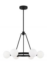 Visual Comfort & Co. Studio Collection 3161606-112 - Clybourn modern 6-light indoor dimmable chandelier in midnight black finish with white milk glass sh