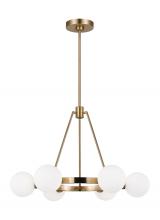 Visual Comfort & Co. Studio Collection 3161606-848 - Clybourn modern 6-light indoor dimmable chandelier in satin brass gold finish with white milk glass