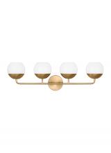 Visual Comfort & Co. Studio Collection 4468104EN3-848 - Alvin modern LED 4-light indoor dimmable bath vanity wall sconce in satin brass gold finish with whi